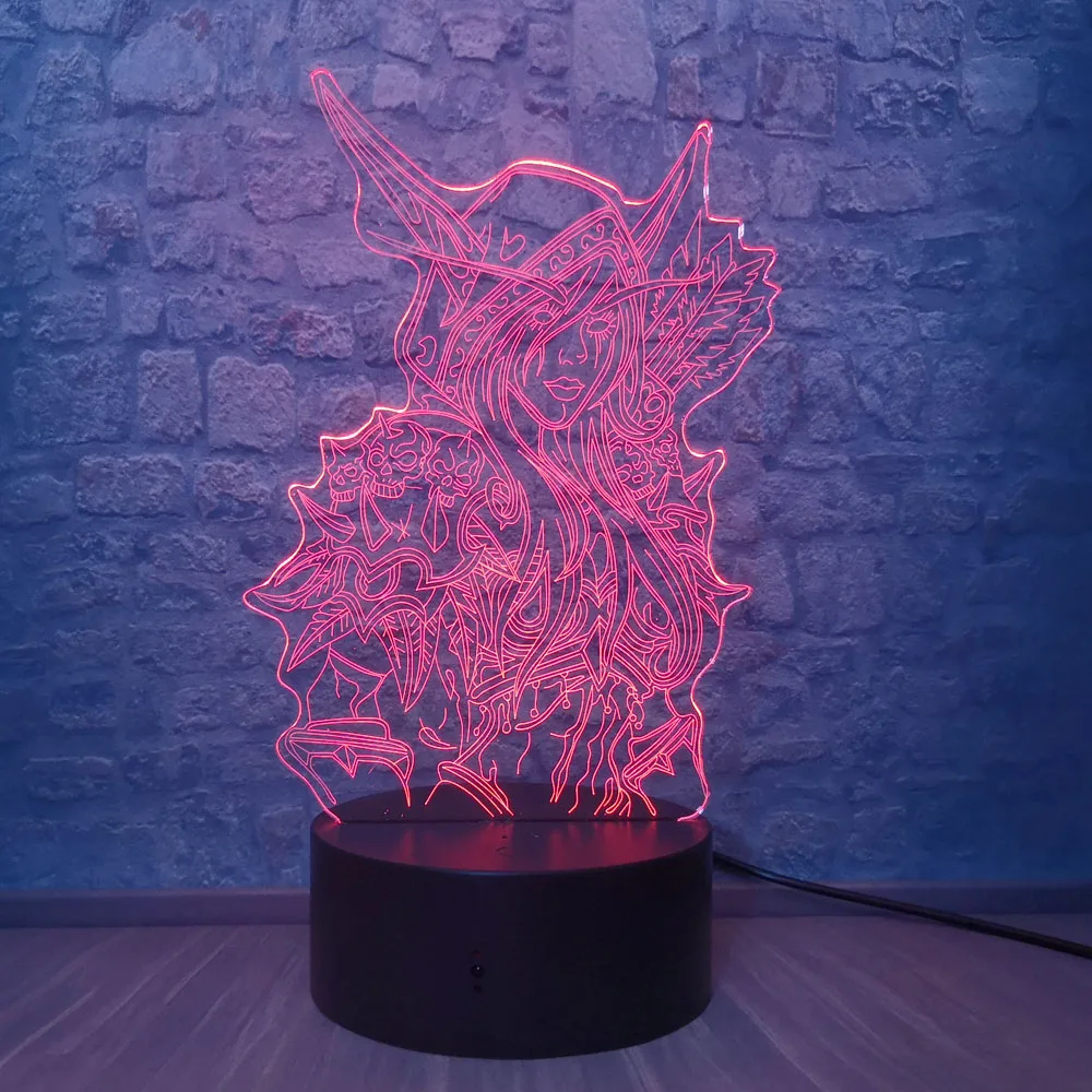 World of Warcraft 3D Optical Lamp Wow Sylvanas Windrunner Kids Night Light Room Decoration USB Touch Table Friend's | Лампы и