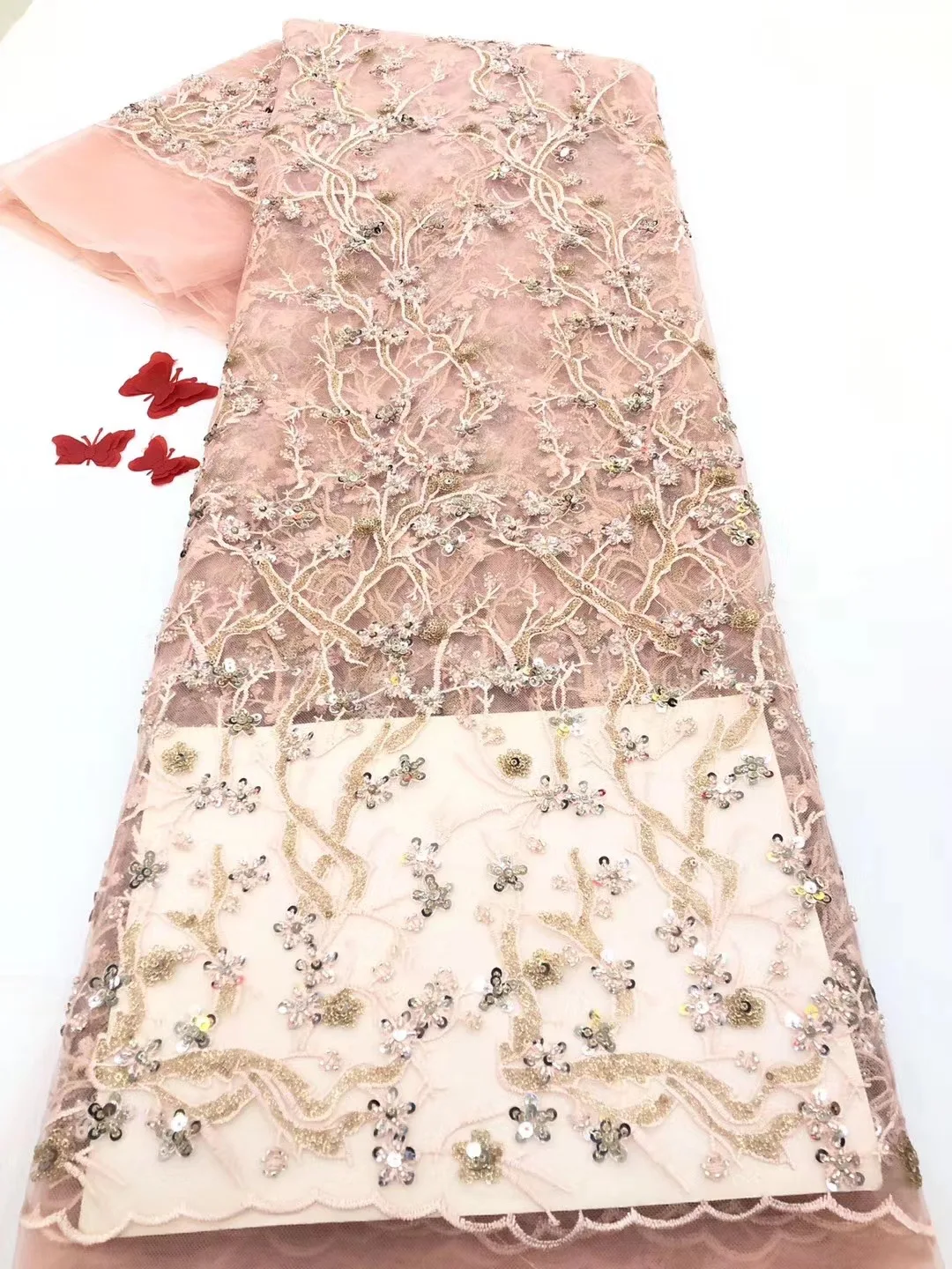 

French tulle sequins lace fabric 2021 high quality lace Nigeria mesh yarn lace African lace fabric wedding dress D4088