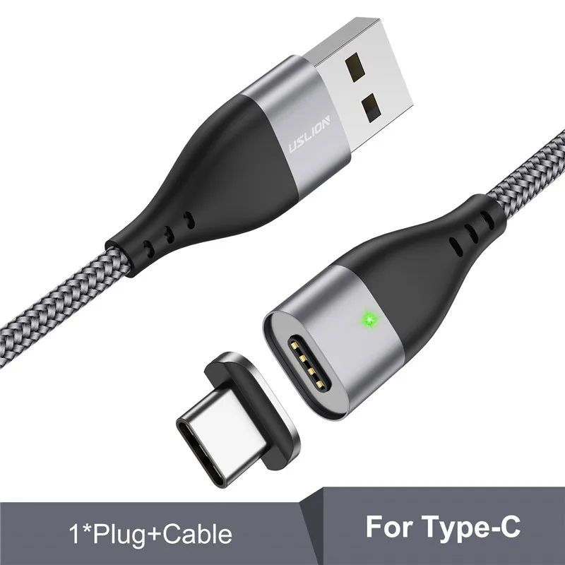 USLION Магнитный кабель Micro usb type C для iPhone 7 XS samsung S8 3A провод для быстрой зарядки провод магнит зарядное устройство для телефона Быстрая зарядка - Цвет: Gray For Type C