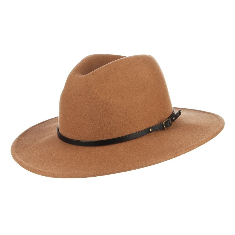 GEMVIE новая унисекс винтажная широкая плоская шляпа шерсть шляпа фетровая шляпа для женщин мужские кожаные полосы теплая зимняя панама джаз шляпа - Цвет: Camel 5