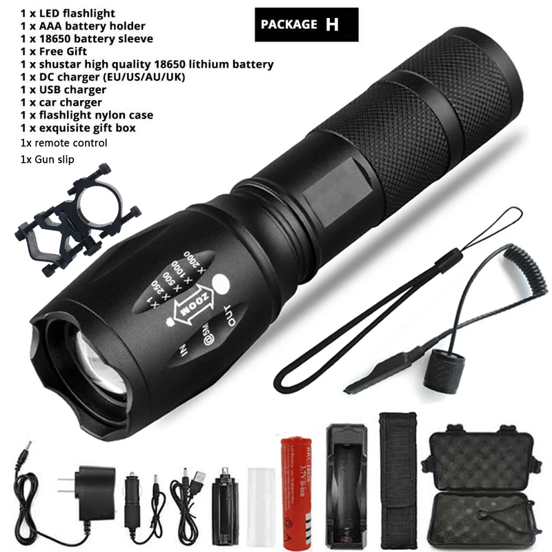 blacklight torch Z45 Led Flashlight Ultra Bright Waterproof MINI Torch T6/L2/V6 zoomable 5 Modes 18650 rechargeable Battery for camping tactical coast flashlights Flashlights