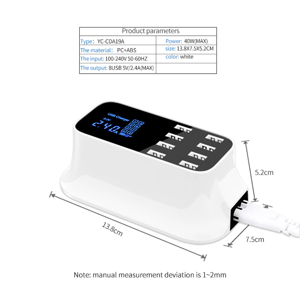8-портовый мультифункциональное USB зарядное устройство ЖК-дисплей Цифровое Отображение времени в трех режимах 5V 2.4A быстрая Зарядная база зарядная станция адаптер для iPhone, планшета