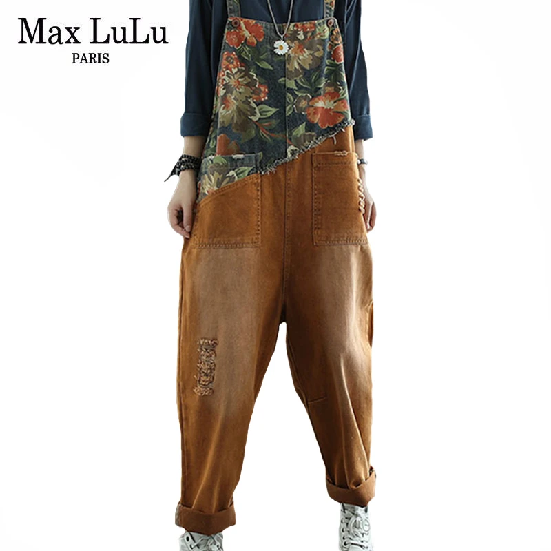 Max LuLu New Chinese Designer Ladies Floral Denim Trousers Womens Vintage Printed Jeans Casual Loose Ripped Oversized Overalls Max LuLu New Chinese Designer Ladies Floral Denim Trousers Womens Vintage Printed Jeans Casual Loose Ripped Oversized Overalls