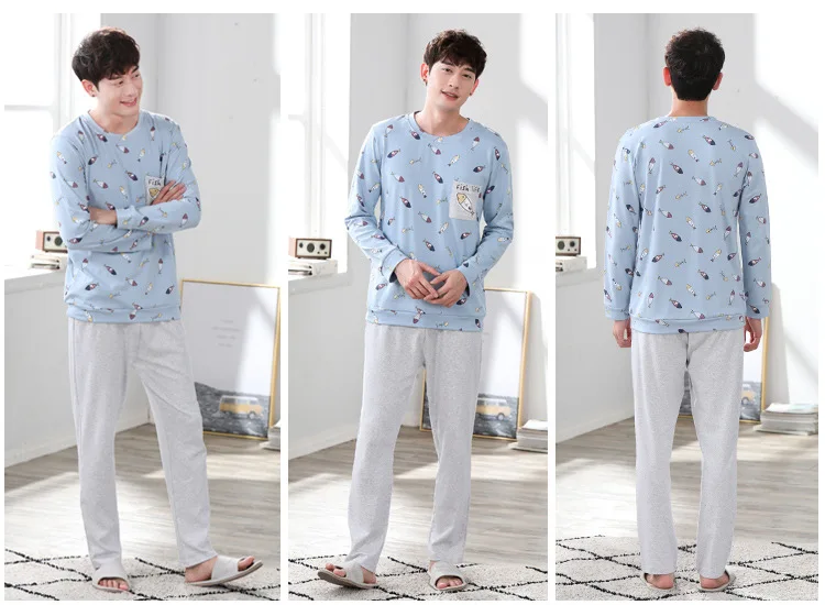 QWEEK, модные женские пижамы с принтом, из двух частей,, Корейская версия, хлопковые пижамы для пар, Осенние, с длинным рукавом, для отдыха, пижамы для женщин