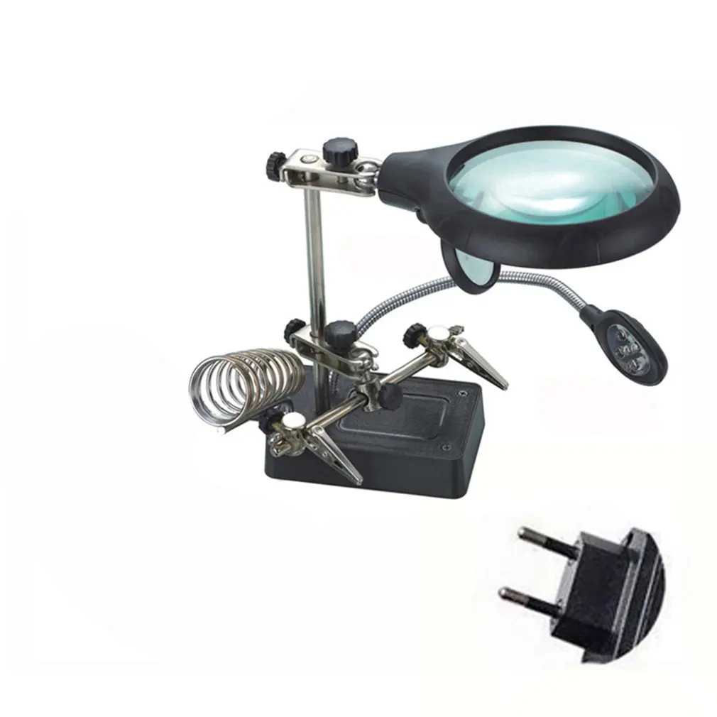 

Desktop Loepen Multifunctionele Clip Vergrootglas Tool Met LED Licht Elektrische Ijzer Extra Stand Vergrootglas US plug