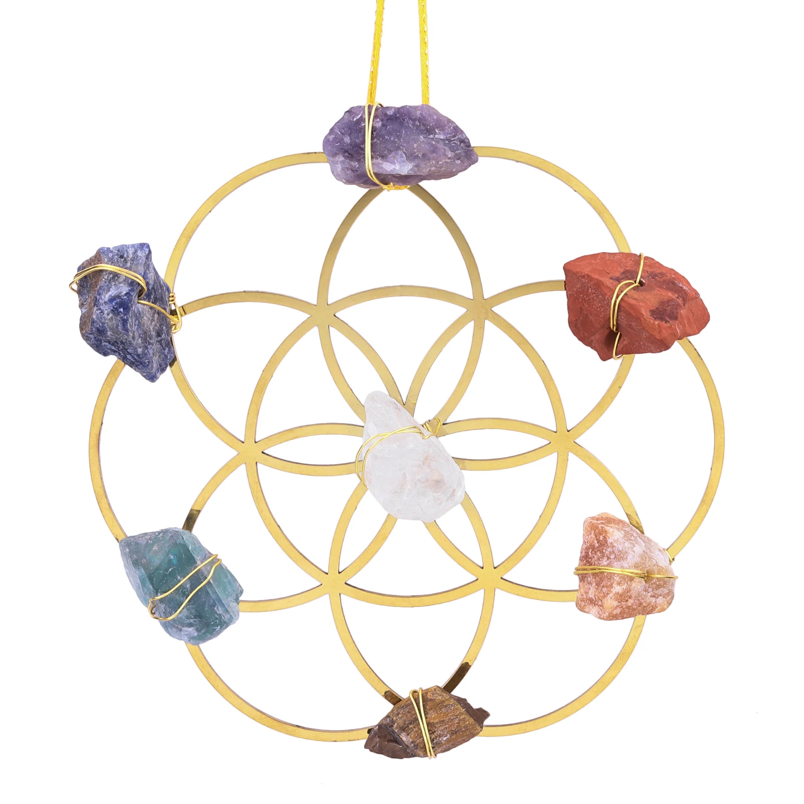 TUMBEELLUWA Natural Reiki 7 Chakra Rough Stone Flower Of Life Hanging Ornaments Wind Chimes Car Window Wall Hanging Decor