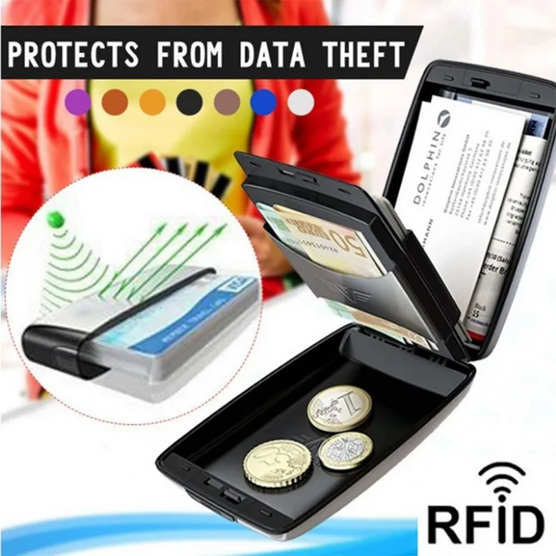 Billetera de aluminio con bloqueo de tarjeta de crédito para hombre, funda rígida antiescaneo protectora, monedero
