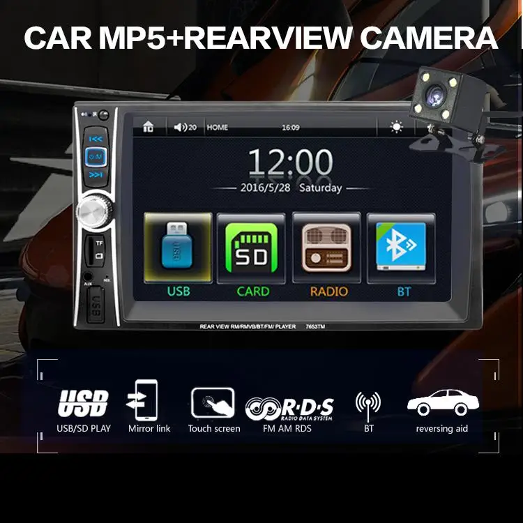 7653 6,6 дюйма Автомобильный Hd Bluetooth Mp5 плеер Мобильный телефон подключение заднего вида+ камера