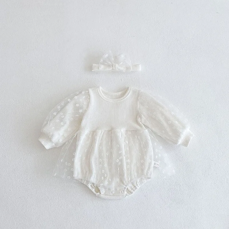 Spring Baby Girls Lace Bodysuits One Piece Daisy Embroidery