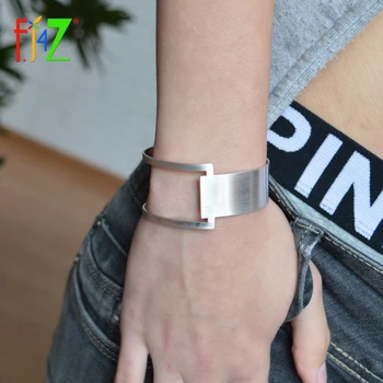 

F.J4Z fashion designer silver color plain metal adjustable women accessories cuff bangle & bracelet couro pulseiras de couro