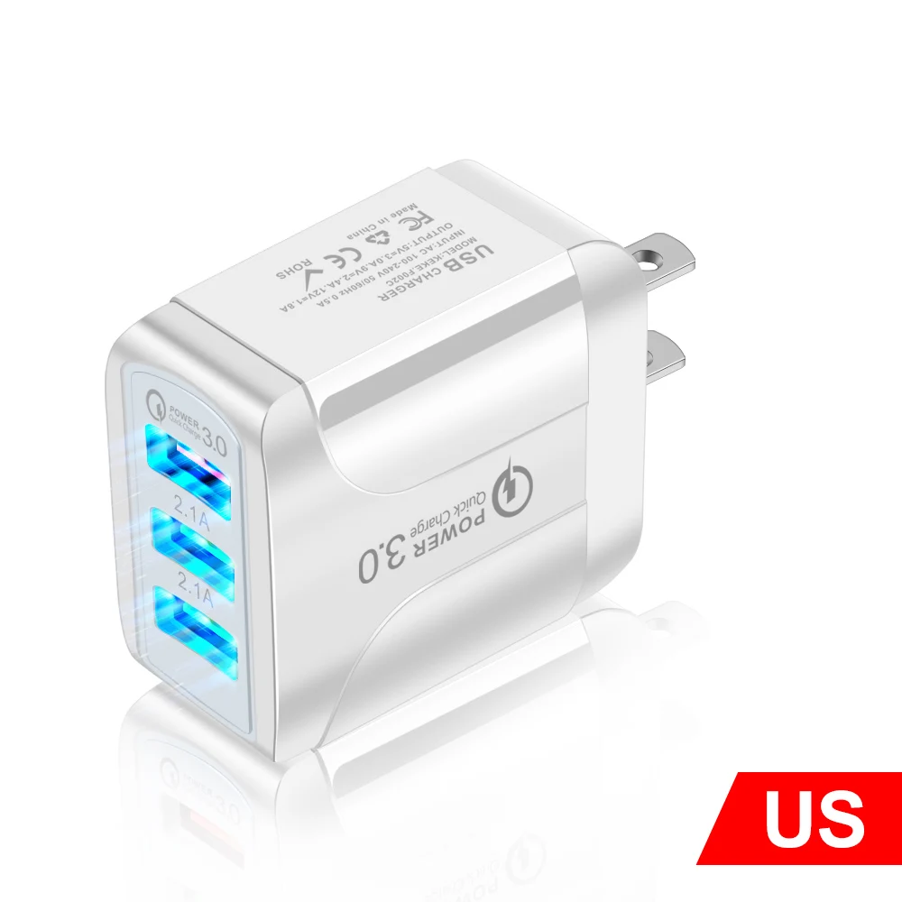 USB Mobile Phone Chargers Universal Adapter 5V Travel 3 USB Port Power Supply Charger PC UK/EU/US QC3.0 For iPhone Xiaomi Huawei