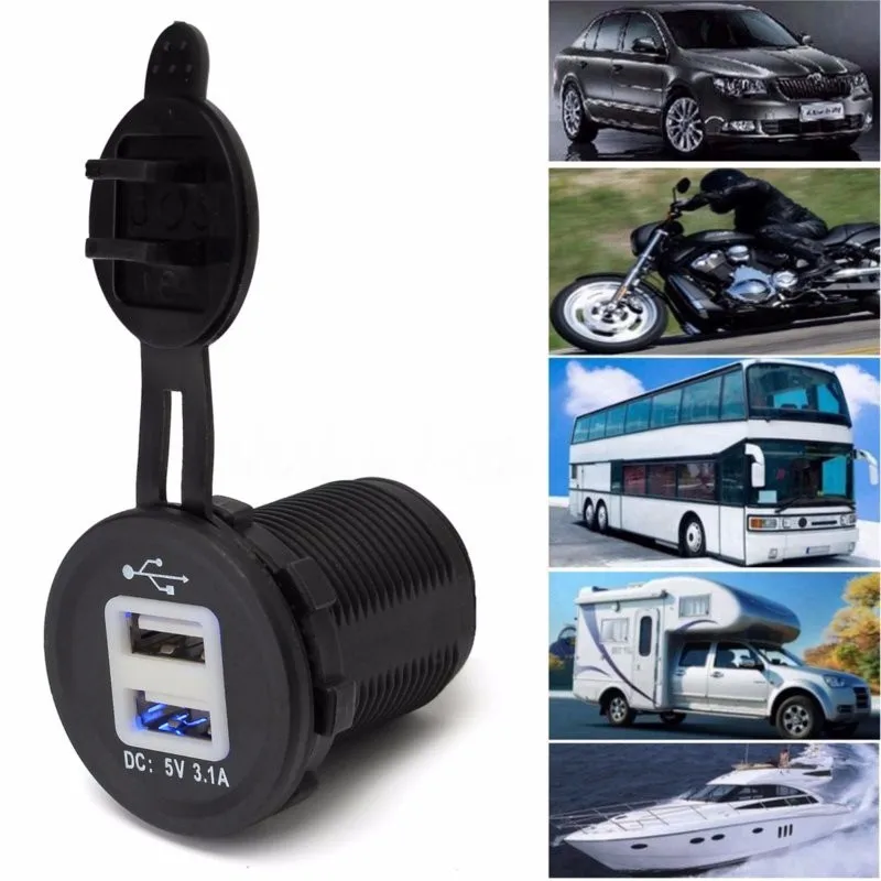 Vehemo 5V 3.1A автомобильное USB зарядное устройство автомобильное зарядное устройство для езды косилка двигатель мотоцикла универсальный для лодки, для трактора Motos 12V автомобильное зарядное устройство