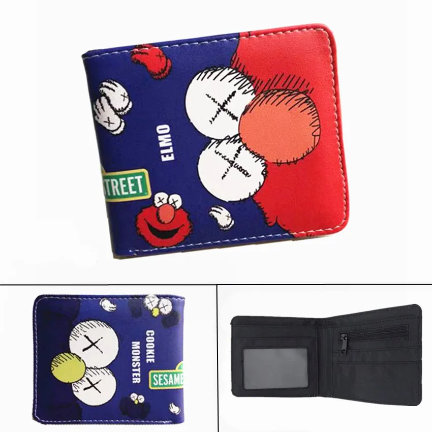 

Cartoon Sesame Street Elmo Wallet PU Short Bifold Photo Card Holder Layers Boys Girls zip Coin Pocket Leather Purses Gift
