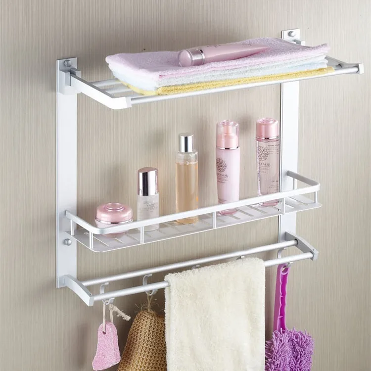 

Alumimum Towel Rack Three Layer Multi-functional with Hook Foldable Bathroom Rack Towel Rack