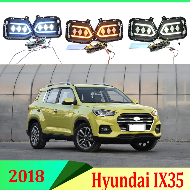 2 шт. для hyundai IX35 светодиодный дневные ходовые огни DRL с отверстием для противотуманной фары желтый указатель поворота синий ночной Светильник
