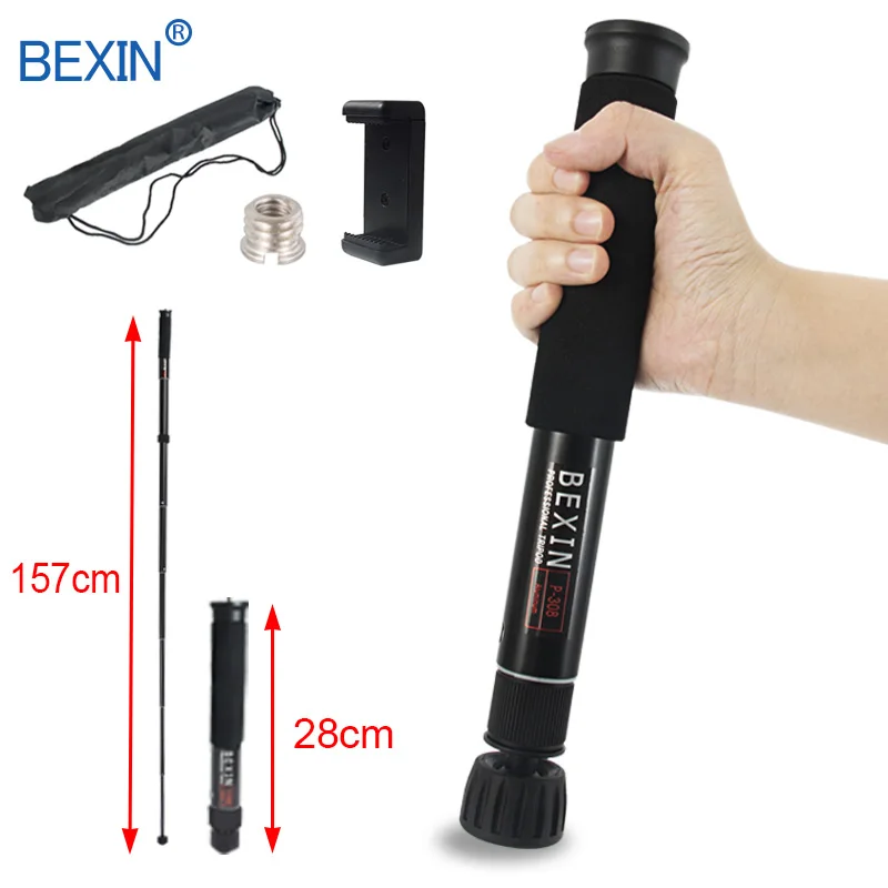 BEXIN aluminum 28cm adjustable tripod monopod lightweight camera phone stand unipod P308C P308D wit