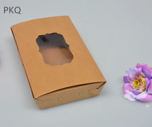

30pcs Kraft Paper Box With Window Cake Box Wedding Candy Gift Box Cookie Baked Biscuit Snack Packaging Box Cardboard Packaging