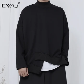 

EWQ / Loose Male's Sweatshirt 2020 Spring Niche Design Half High Collar Asymmetry Pullover Oversize Tops Fashion Men Cloth 9Y263