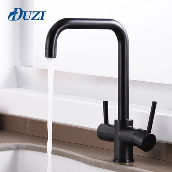 

Double Bend New Style Black Kitchen Faucet Water Purified Faucet With Dual Handle Hot&Cold Water 3-way Filter Kitchen Mixer Taps
