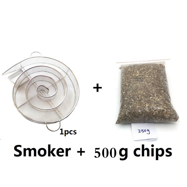 Round and 500g Chip Генератор холодного курильщика, аксессуары для барбекю из нержавеющей стали, гриль для приготовления бекона, копчения лосося, мяса, рыбы, сжигания древесной стружки, инструмент - Цвет: Round and 500g Chip