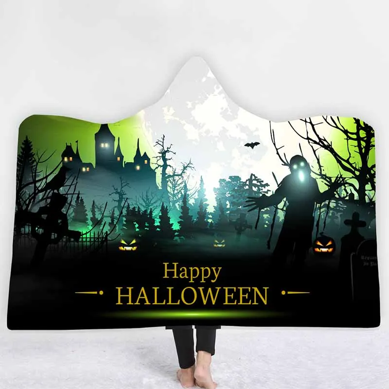 Праздничная Тыква с надписью Happy Halloween одеяло с капюшоном бархатные двойные Слои для дивана, из микрофибры Одеяло мягкие пледы Одеяло верхняя детская одежда