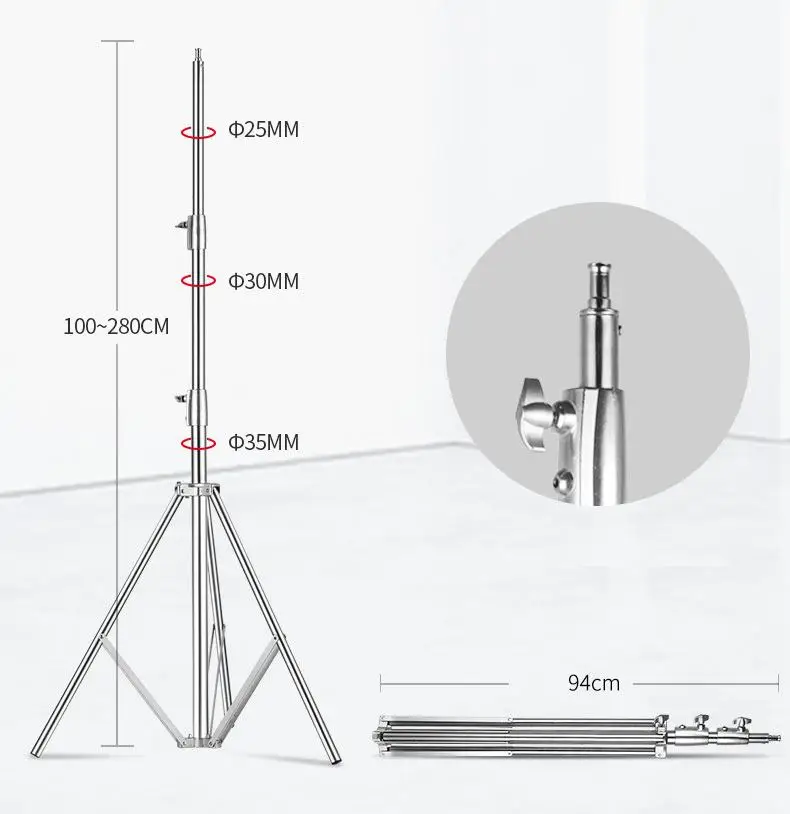  2.8M Heavy Duty Stainless Steel Light Stand for Studio Photo Video Flash Light Softbox Reflector fo