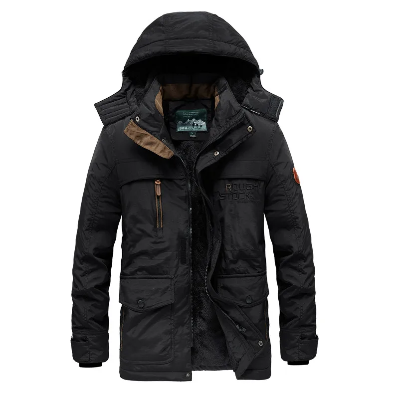 Толстая стеганая парка мужская зимняя куртка новая мода пальто с капюшоном мульти-карман теплая верхняя одежда размера плюс 5XL 6XL мужская повседневная одежда - Цвет: Черный
