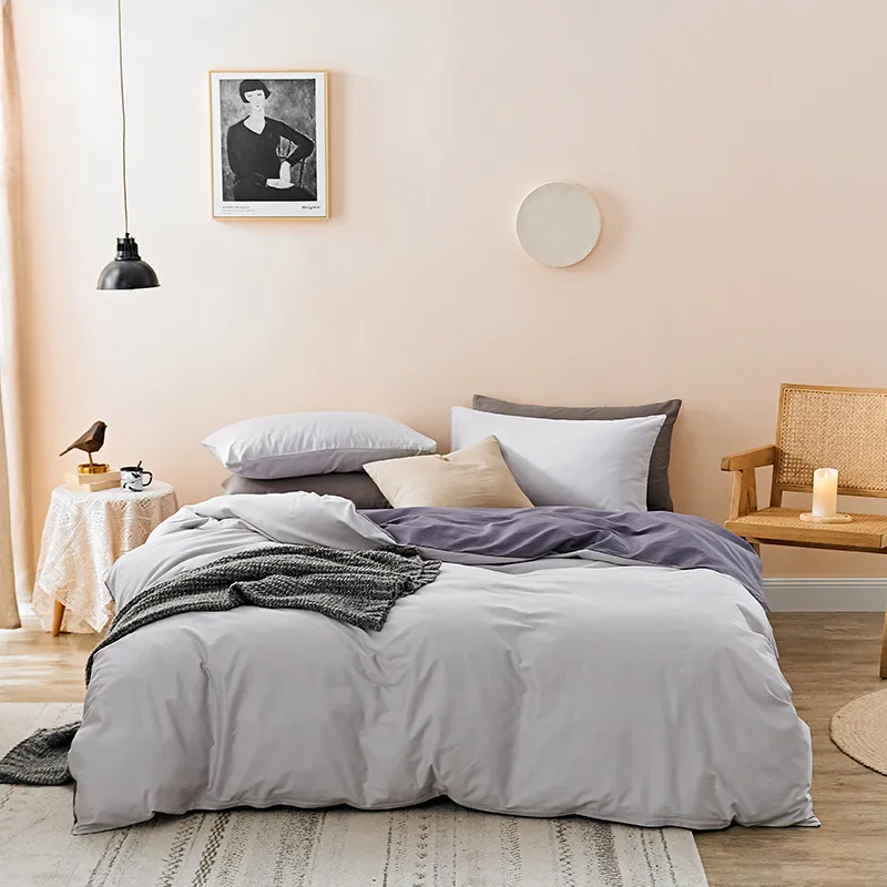 60s Long Stapled Cotton Luxury Style Solid AB Duvet Cover Bed Sheet Pillowcases Queen King Pink Ruby Blue Grey Golden Brown More - Цвет: Color9