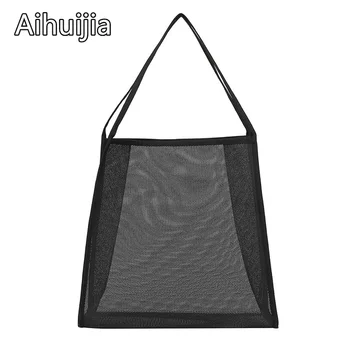

Women Shoulder Bags 2020 High Capacity Mesh Net Handbags Women's Large Shopping Bag Fashion Travel Bag Ladies Casual Beach Bag