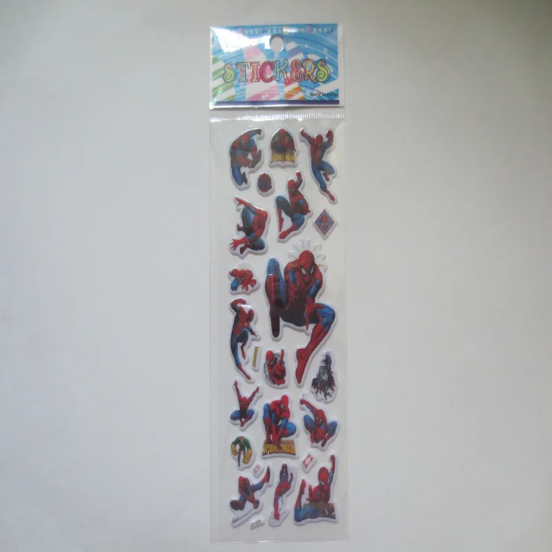 6 Sheets Anime Spiderman Stickers Super Multi Design 3D Puffy Bubble Waterpoof Stickers Spider Man Children Kids Boy