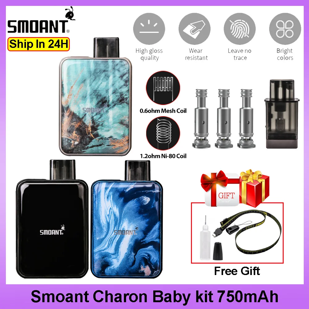 Новый Smoant Харон Детские 750 мА/ч комплект 2 мл Pod Vape электронная сигарета 1.2ohm Ni 80 0.6ohm