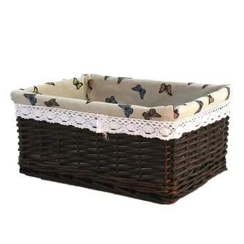 

Rattan Woven Storage Basket with Linen Cloth Liner Sundries Storage Box Wicker Basket Seagrass Sorting Boxes Jewelry Organizer