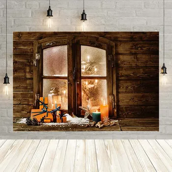

Avezano Christmas Tree Light Candles Gifts Snowflakes Window Wood Board Party Decor Baby Backdrop Photo Background Custom Studio