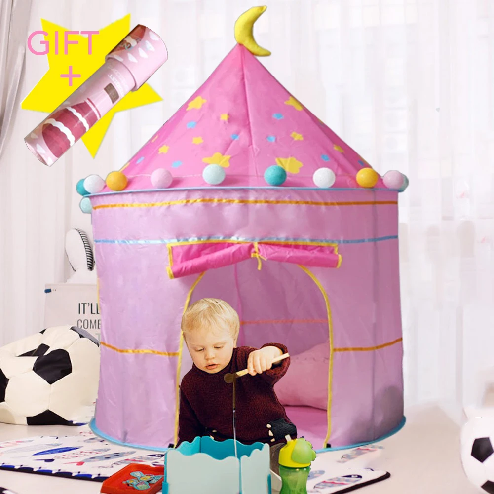 Kid Tipi tent Baby Portable Toy Tent Toddler Play House Children Boy Girl Indoor Outdoor Foldable Castle Baby Teepee Tent Gift - Цвет: pink tent