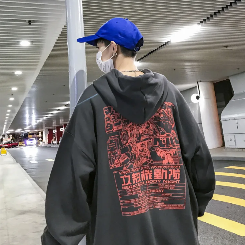 

2019 Autumn And Winter Men's New Hugh Solid Color Pattern Printing Hooded Hoodies Loose Temperament Trend Cotton Polyester