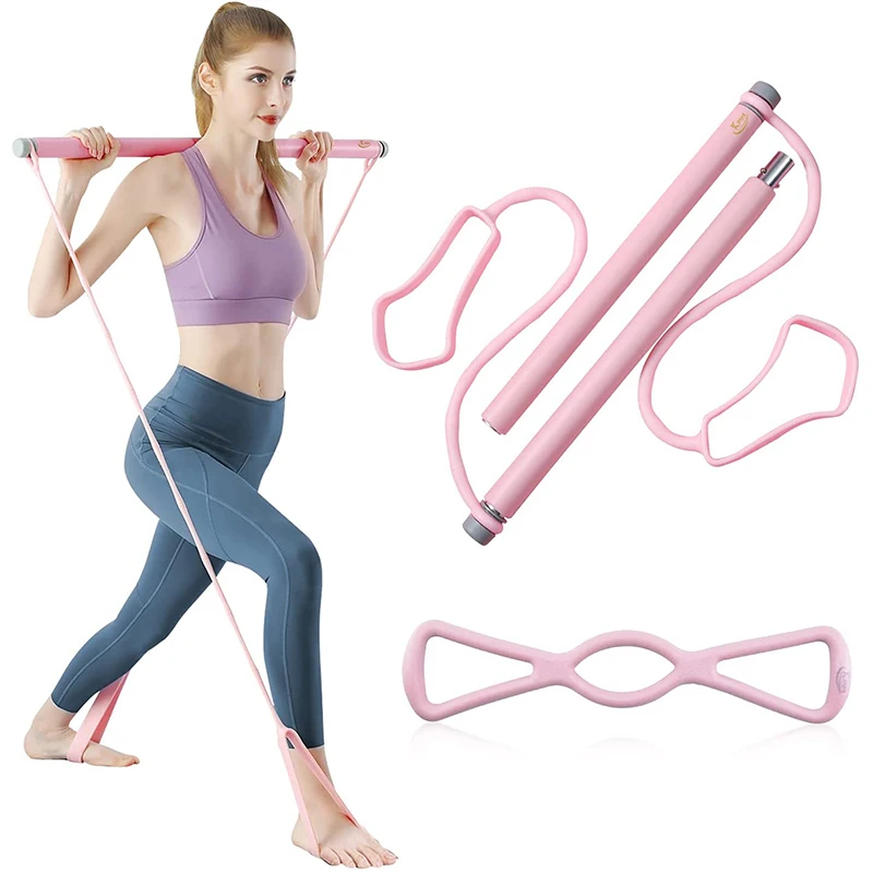 

Fitness Sport Pilates Bar Kit with Resistance Band Portable Yoga Pilates Stick Pull Rope Home Gym Workout Body Building Puller