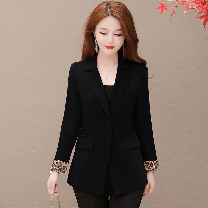 

2019 Autumn New Style Korean-style Western Style Leopord Pattern Joint Suit Fashion Elegant Slim Fit Thin Suit Jacket Women's