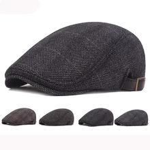 HT2791 осенне-зимняя мужская кепка, винтажная клетчатая кепка, плоская кепка, высокое качество, регулируемый берет, кепка, толстые теплые шапки-береты для папы