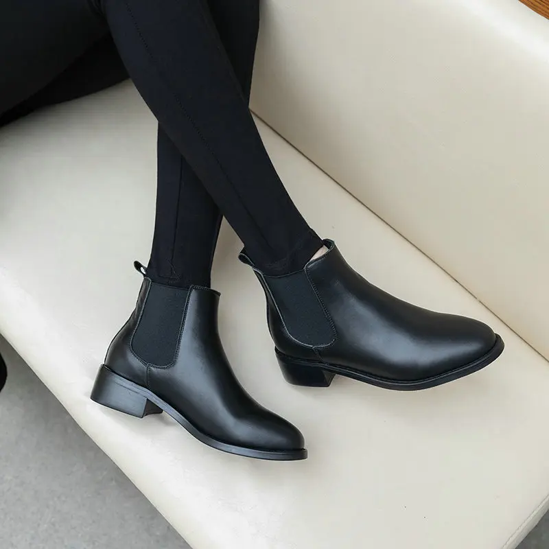 Autumn Winter 2021 Women's Boots Genuine Leather Round Toe Thick Heels Women Shoes Newest Party Casual Basic Shoes Woman