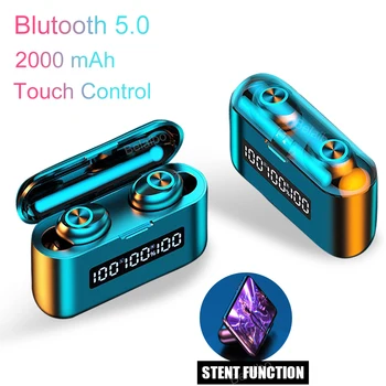 

Wireless Headphones Bluetooth V5.0 EarphonesTouch Control LED Display with Microphone Sports Headphone 2000mAh Charging Box