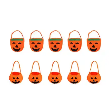 

10PCS Halloween Pumpkin Bag Portable Non-woven Candy Bag Pumpkin Candy Bag Kid's Witch Trick Treat Handbag Storage Bag