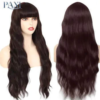 

PANI Red Brown Wigs Long Wig Synthetic Wigs With Neat Bangs For Women's Natural Hair Wig Long Wavy Hair Wig Cosplay Wigs Lolita