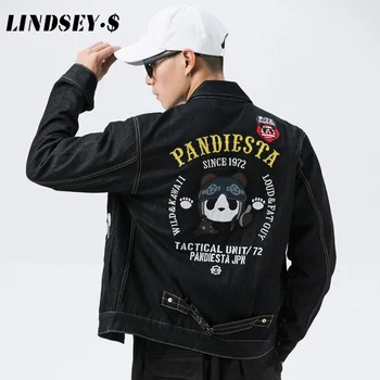 

LINDSEY SEADER Cartoon Pilot Print Denim Coats Hip Hop Punk Rock Casual Jeans Jackets Streetwear Men Fashion Hipster Jacket Male