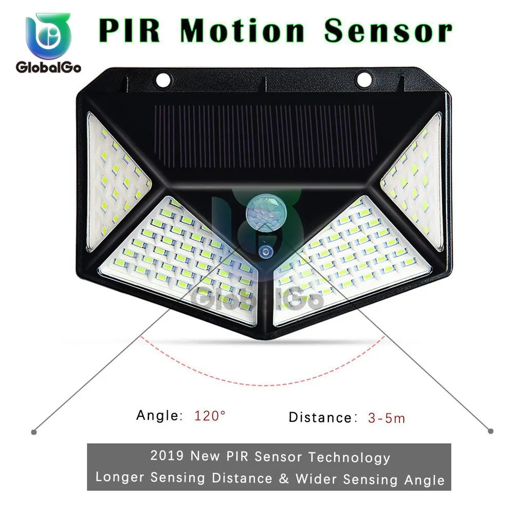 1200 мА/ч, 100 светодиодов, уличный солнечный светильник с датчиком движения PIR, солнечный садовый светильник, энергосберегающий Уличный настенный светильник, светильник от солнца