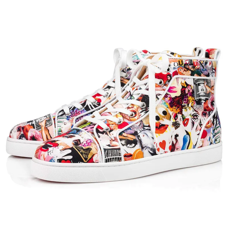 

New Handmade Graffiti Print Men Shoes Autumn Lace Up Breathable Men's Casual Shoes High Top Flats Mens Sneakers Size 38-47