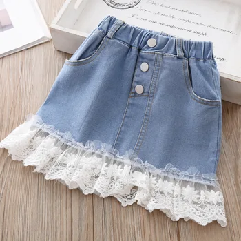 

Baby Girls Skirts Casual Korean Denim Skirt Fashion Lace Stitching Princess Skirts for Girls 2 3 4 5 6 Years Toddler Baby Skirts