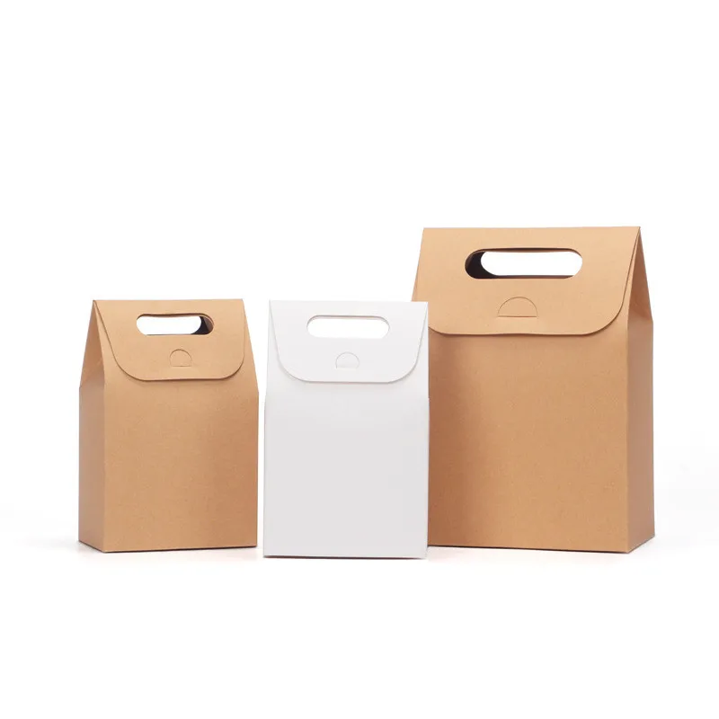 

20pcs Kraft Paper Gift Box With Handle Wedding Favor Candy Box Cookies Biscuits Package Portable Supplies