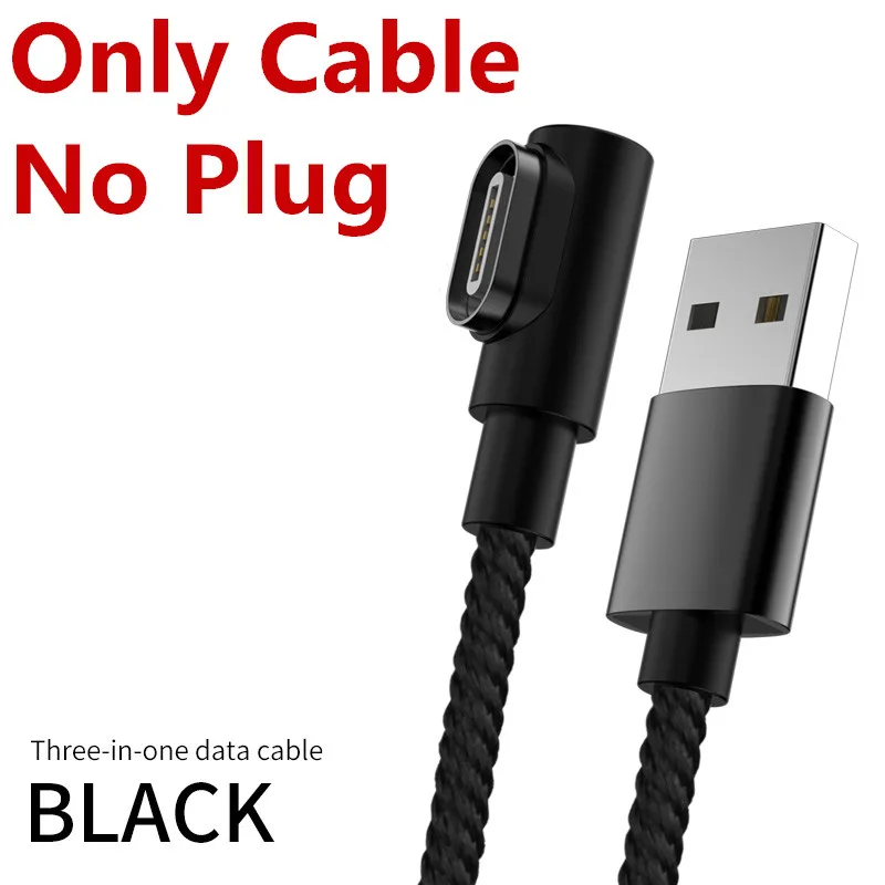 Черный Магнитный usb-кабель 90 градусов 3A Micro USB зарядное устройство type C кабель для передачи данных для samsung huawei Xiaomi type-C магнитное зарядное устройство - Цвет: Черный