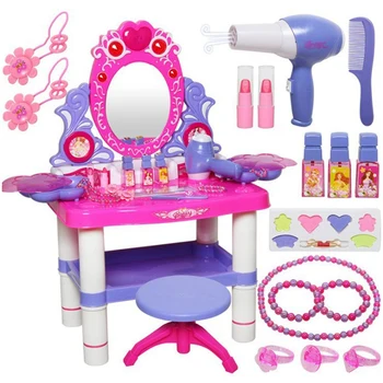 

Pretend Play Makeup Toy Set Beauty Princess Dressing Table Vanity Girls Set with 16 Makeup Accessories, Flashing Lights