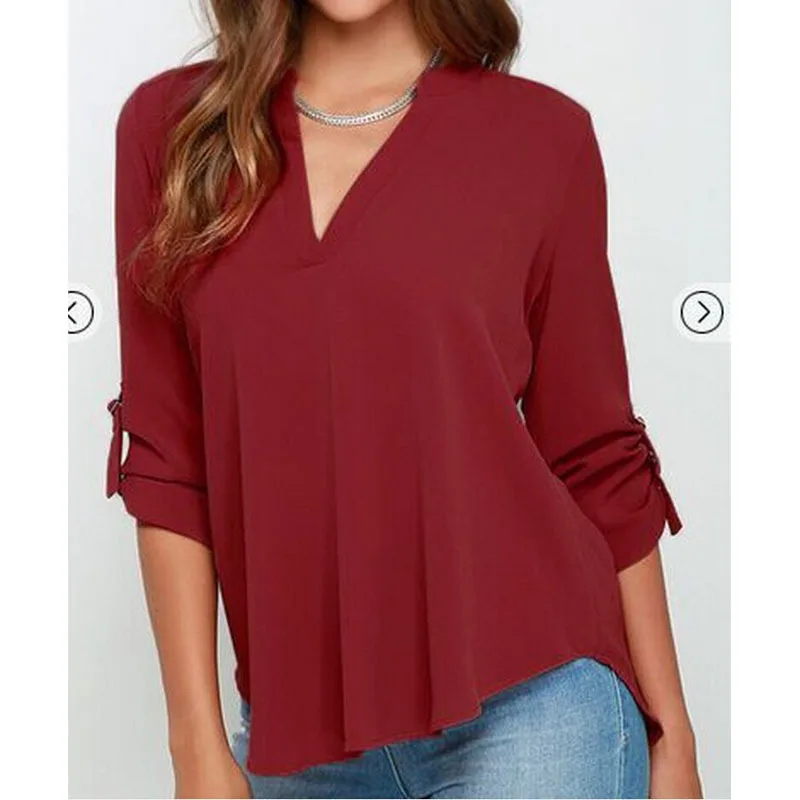 

Solid Color Long Sleeves Chiffon Ladies Women T Shir